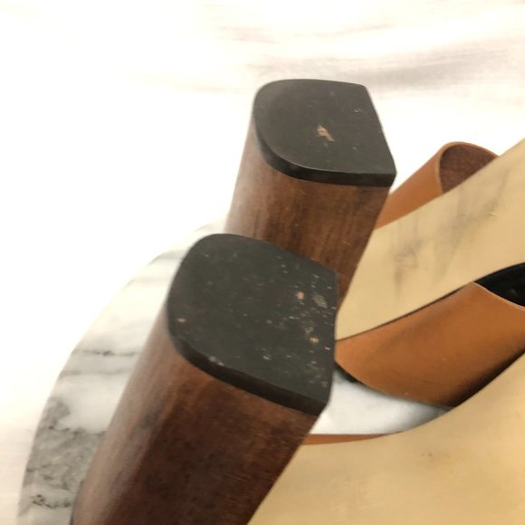 Steven, By Steve Madden, Black and brown leather straps wooden heel, size 8.5 - Picture 8 of 9